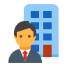 icon of business person in front of building